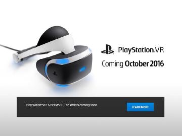 Sony PlayStation VR售價399美元10月開賣